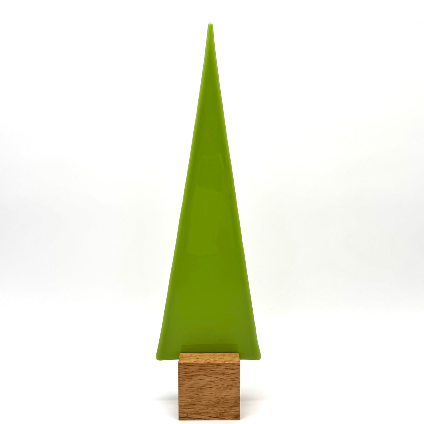 14030 Hellgrüner nicht durchsichtiger Glasbaum auf Eichenholz - ca. 31 cm hoch