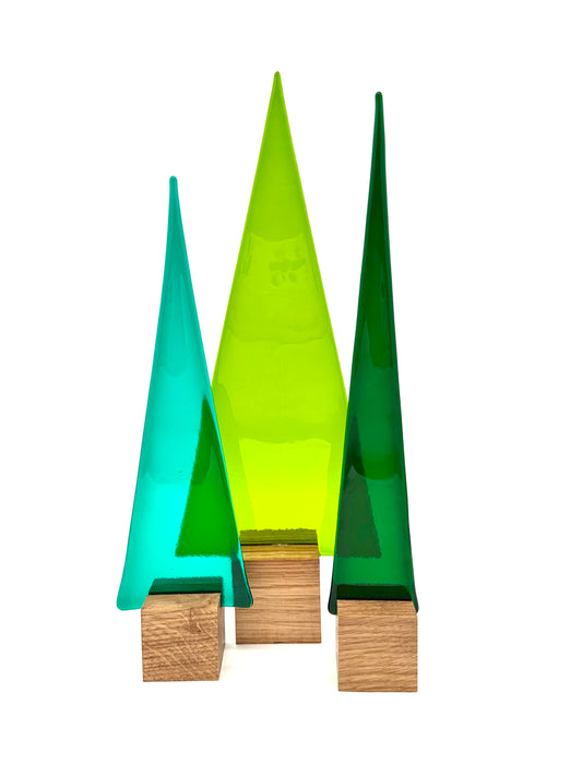 3491 Seegrüner Glasbaum auf Eichenholz - ca. 27 cm hoch