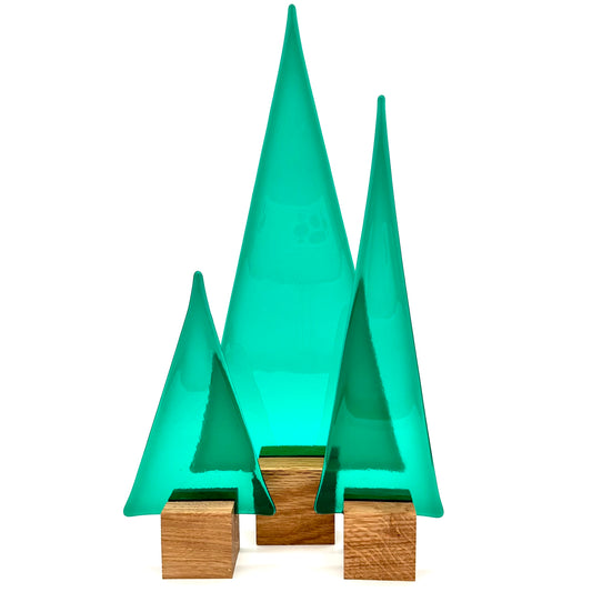 3400 Seegrüner Glasbaum auf Eichenholz - ca. 33,5 cm hoch