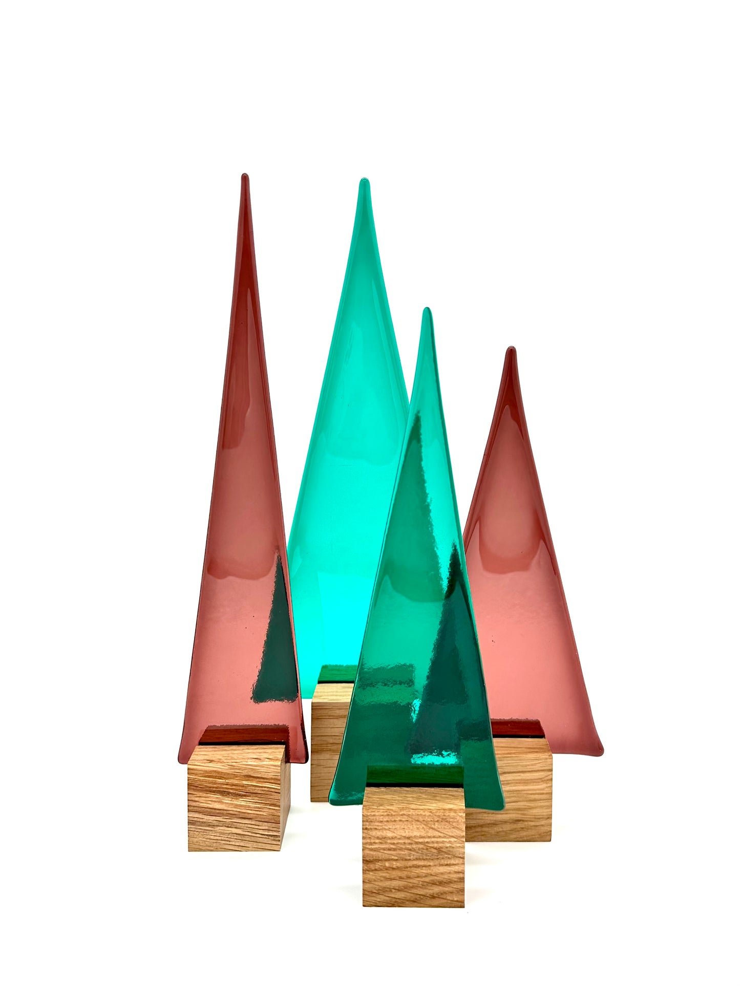 3400 Seegrüner Glasbaum auf Eichenholz - ca. 33,5 cm hoch