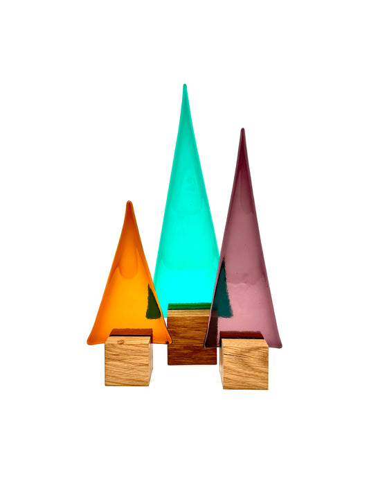 3145 Seegrüner Glasbaum auf Eichenholz - ca. 28,5 cm hoch