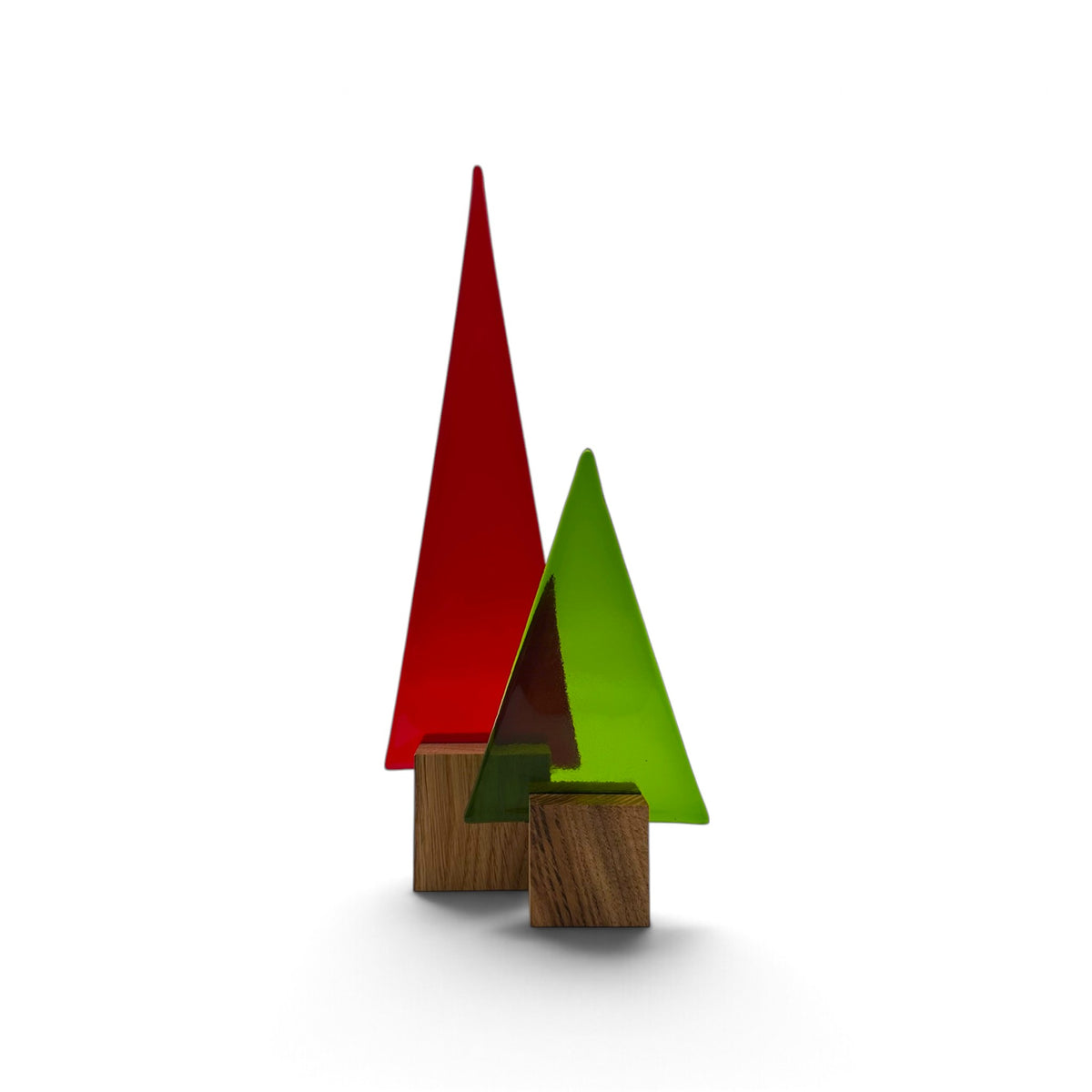 26-230 Glasbaum-Set aus 2 Bäumen – Kirschrot und Moosgrün