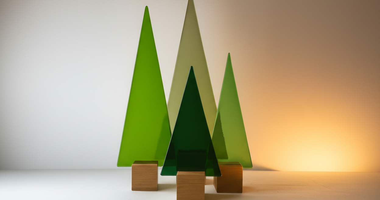 14000 Hellgrüner nicht durchsichtiger Glasbaum auf Eichenholz - ca. 31 cm hoch