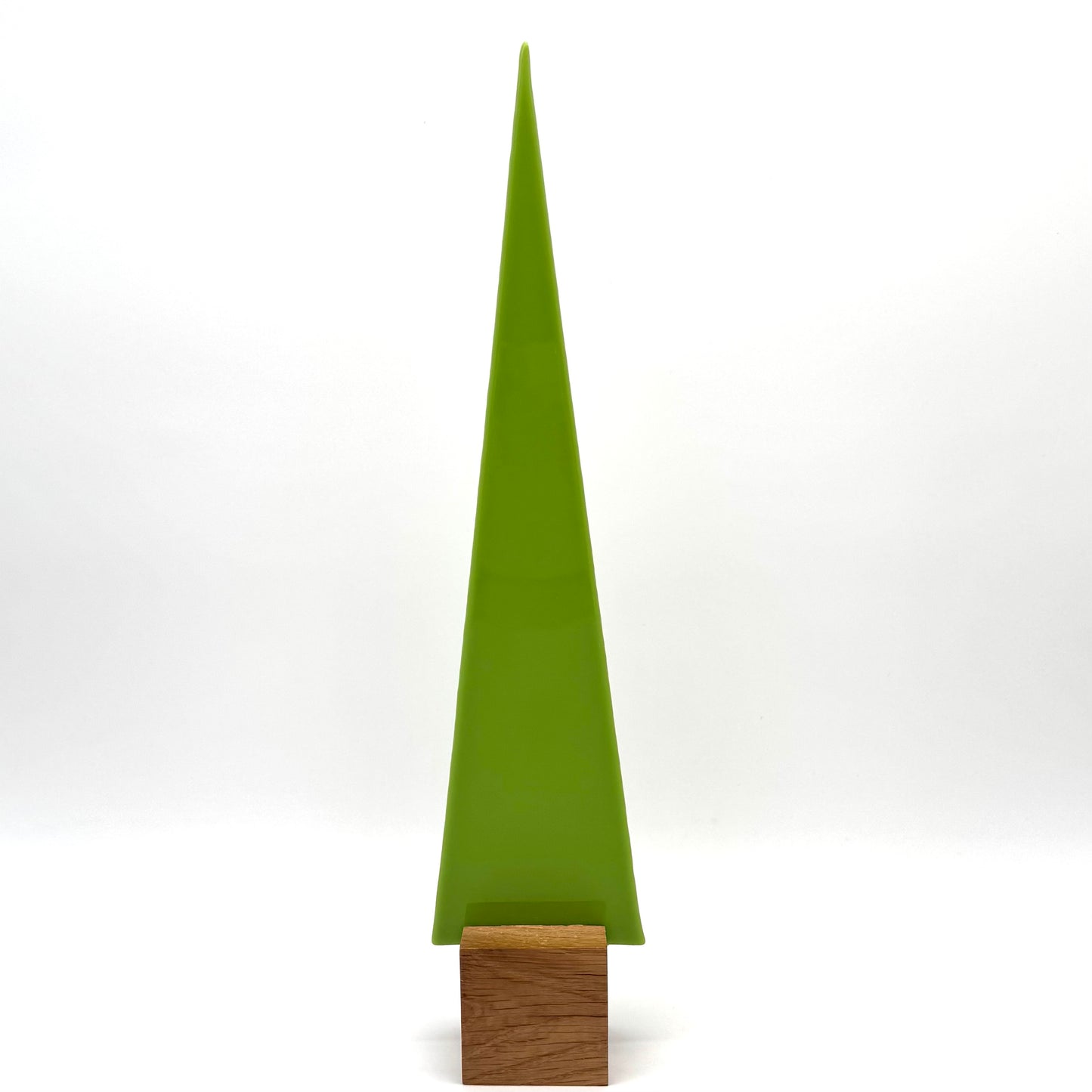 14100 Hellgrüner nicht durchsichtiger Glasbaum auf Eichenholz - ca. 33-34 cm hoch
