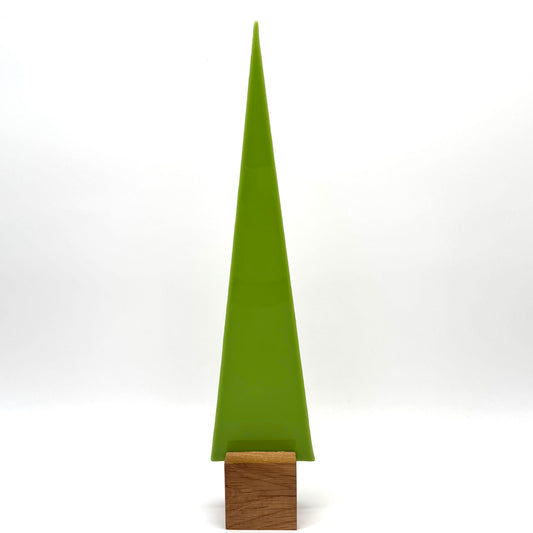 14100 Hellgrüner nicht durchsichtiger Glasbaum auf Eichenholz - ca. 33-34 cm hoch