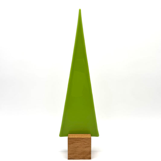 14030 Hellgrüner nicht durchsichtiger Glasbaum auf Eichenholz - ca. 31 cm hoch