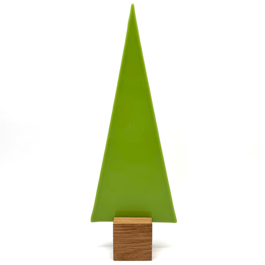 14025 Hellgrüner nicht durchsichtiger Glasbaum auf Eichenholz - ca. 31,5 cm hoch