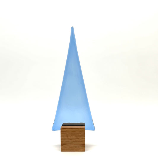 0003 Hellblauer Glasbaum auf Eichenholz - ca. 20,5 cm hoch