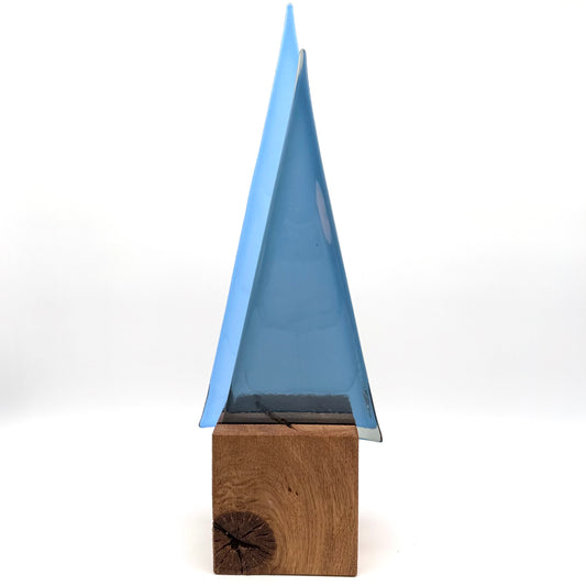 L971 Glasbaum-Duo hellblau + grau auf Eiche - 39 cm hoch, 14 cm breit