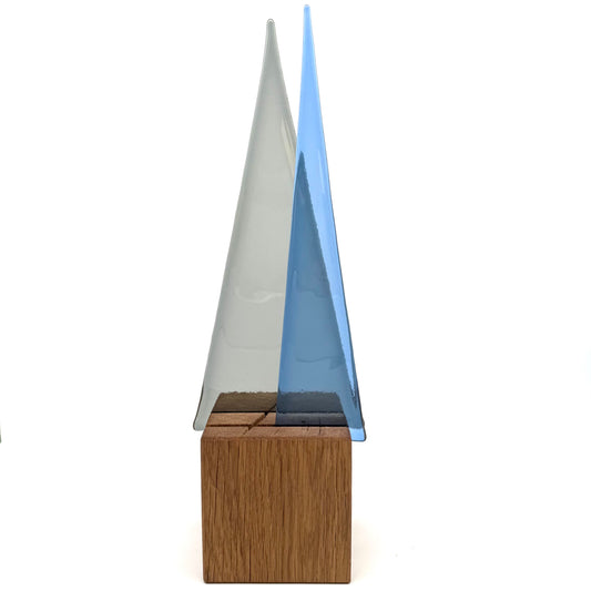 L961 Glasbaum-Duo grau + hellblau auf Eiche - 38 cm hoch, 12,5 cm breit