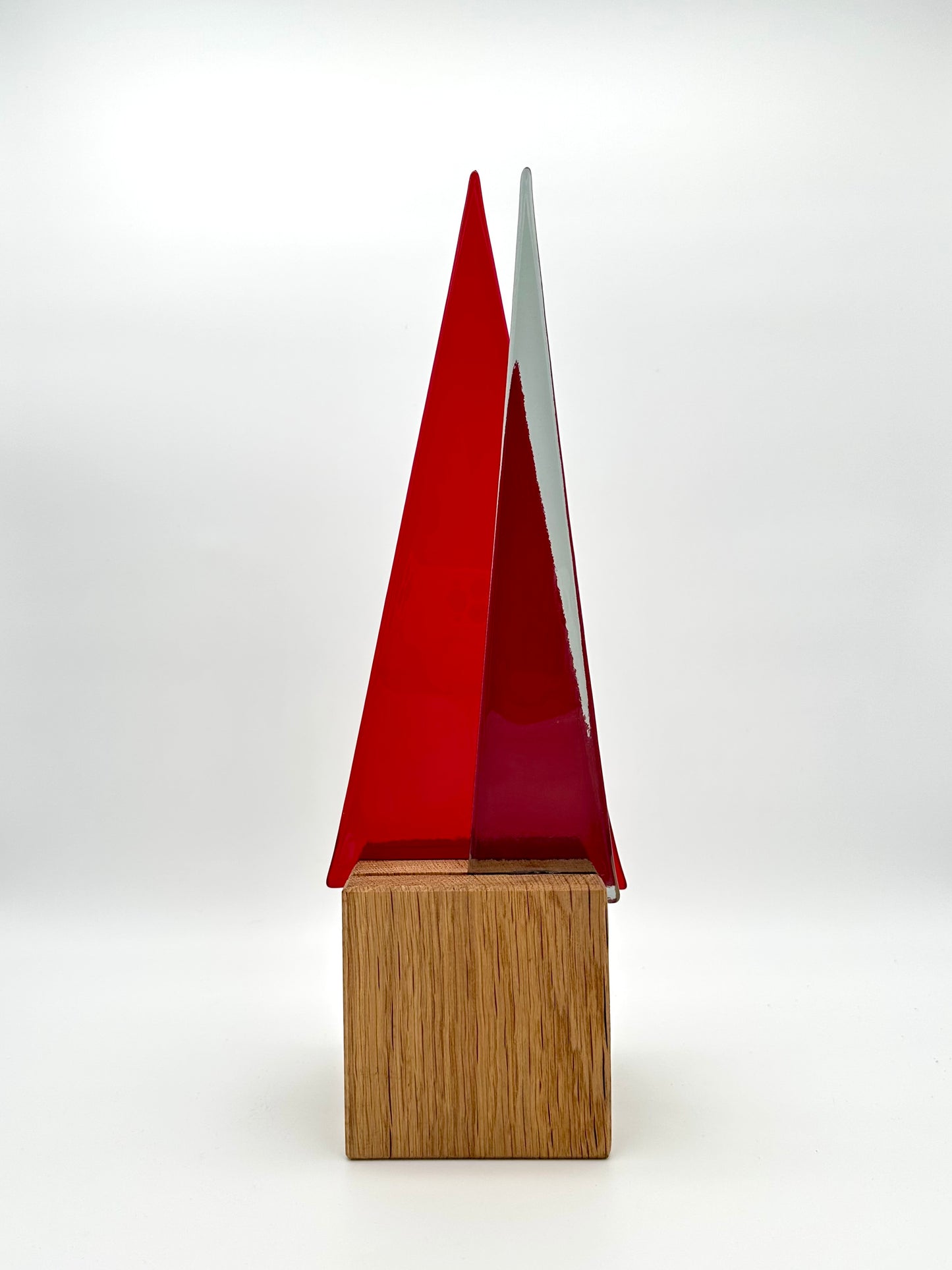 L921 Glasbaum-Duo rot + grau auf Eiche - 37,5 cm hoch, 12,5 cm breit