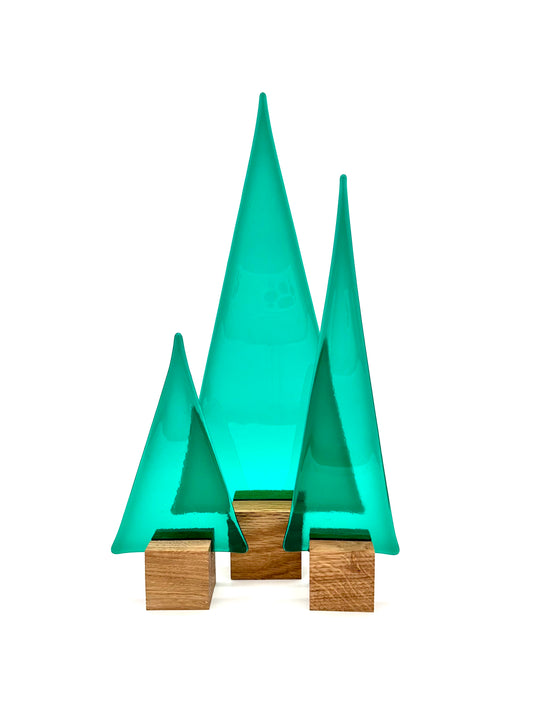 3000 Seegrüner Glasbaum auf Eichenholz - ca. 32 cm hoch
