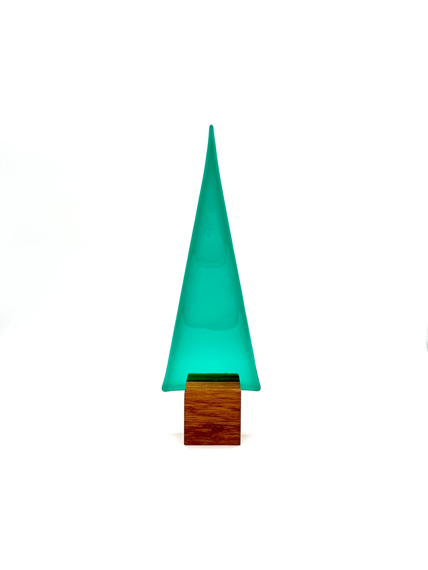 3145 Seegrüner Glasbaum auf Eichenholz - ca. 28,5 cm hoch